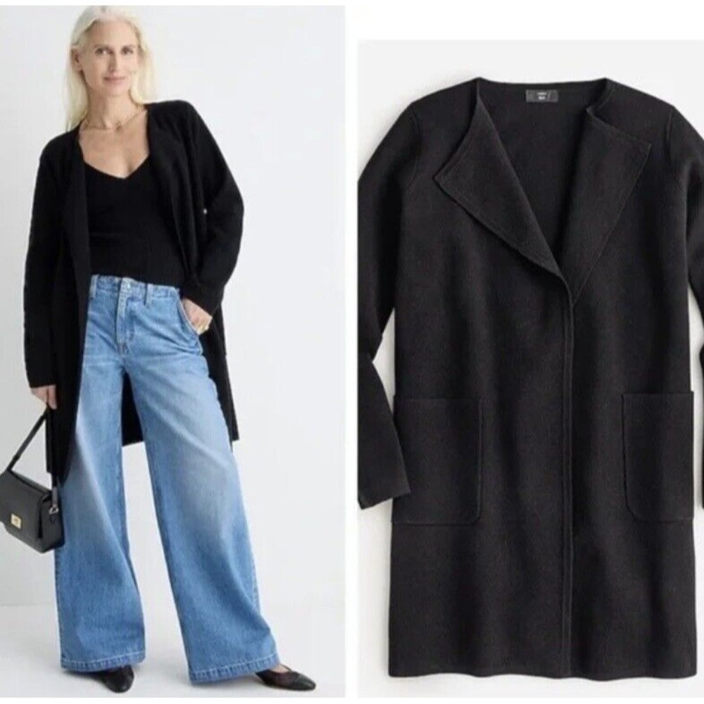 J.CREW 365 Juliette Collarless Sweater Blazer In Black Size M Merino Wool Blend - Picture 6 of 16